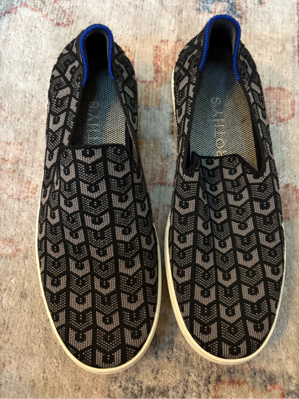 Rothy's The Original Slip On Sneakers Black Gray Geometric Washable Size 11.5